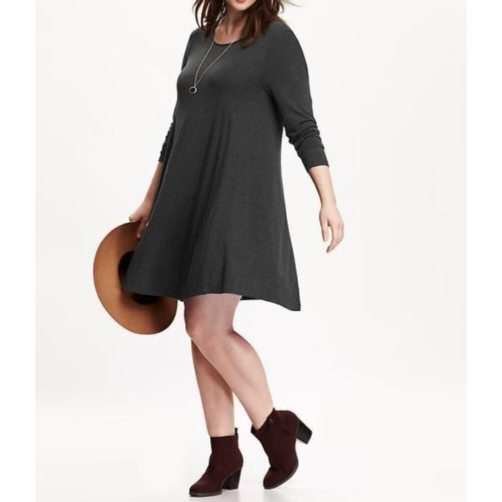 Old Navy Womens Black Long Sleeve Mini Swing Dress XL Viscose Blend